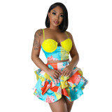 New Women's Sexy Printed Bead Drop Strap Bra Dress Set of Two