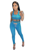Women's sexy letter printed vest, tight fitting sports set, two-piece set