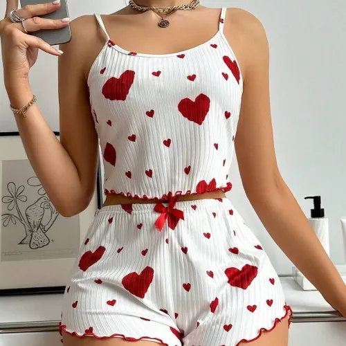 Women's home clothing casual pajama suspender and shorts set