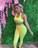 Women's sexy letter printed vest, tight fitting sports set, two-piece set