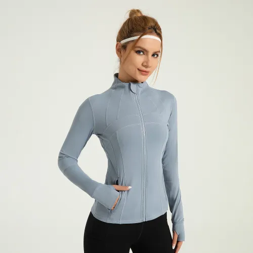 Quick drying breathable elastic pocket running yoga suit jacket