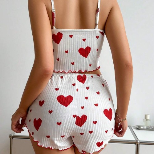 Women's home clothing casual pajama suspender and shorts set