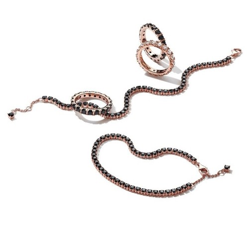 New Black Sparkling Tennis Bracelet with Female Unique Design, Exquisite Bracelet with Rose Gold Decoration, Adjustable