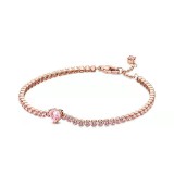 New White Copper Minnie Tennis Bracelet with Rose Gold Shining Heart embellishment adjustable