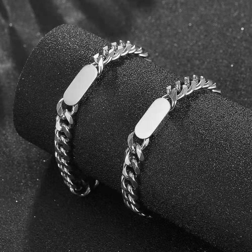 Titanium steel Cuban bracelet, couple bracelet, men's and women's DIY engraved bracelet