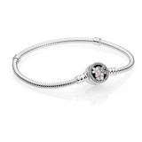 White copper plated silver classic buckle snake bone bracelet with magnolia flower