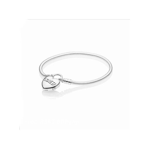 Silver Plated Bracelet Logo Padlock Base Snake Chain Bone Love Padlock Buckle White Copper Bracelet Female