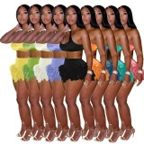 Nightclub outfit sexy feather irregular two-piece set
