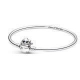 Silver plated white copper bracelet, Stitch bracelet with heart-shaped buckle and adjustable snake bone bracelet