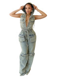 Vintage Women Cargo Jumpsuits Sleeveless Hooded Rompers Summer New Fashion Streetwear Sexy Club Party One Piece Outfits