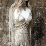 Handmade Crochet Knitted Women Cover Ups Tassel Hollow Out 2 Piece Set 2024 Summer Holiday Outfits Elegant Beach Bathing Suit