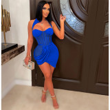 Chest Pads Bodycon Party Dress Women Sheer Mesh Sleeveless Split Dresses Sexy Club Birthday Bandage Dresses Backless  Outftis