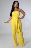 Sexy Off Shoulder Tube Strapless Jumpsuit Overalls for Women Sleeveless Elastic Straight Loose Wide Leg Romper One Piece Holiday