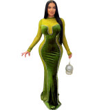 Velvet Mesh Patchwork Hot Diamond Maxi Dress Party Club Evening Winter Sexy Slim Fit Wrapped Hip Vestidos Prom Nightclub