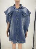 Denim Women Baggy Coat Solid Sleeveless Lapel Neck Button Up Long Jackets New Fashion Streetwear Sexy Club Party Outerwear