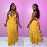 Ruffle Halter Maxi Dress Lady Sexy Party Bodycon Beach Wear Dresses Women Summer Elegant Luxury Birthday Long V Neck Dresses