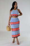 Knitted Women 2 Piece Sets Striped Halter Sleeveless Crop Top Bodycon Midi Skirts Matching Set 2024 Summer New Beach Cover Ups