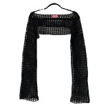 Knitted Crochet Womne Cover Ups Solid Long Sleeve Crop Top Summer Streetwear Outfits Sexy Hollow Out Night Club Party Tops