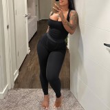 Two Piece Set Women Summer Casual Ribbed Knitted Solid Sleeveless Vest+Pencil Pants Casual Streetwear Pants Set