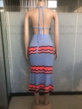 Knitted Women 2 Piece Sets Striped Halter Sleeveless Crop Top Bodycon Midi Skirts Matching Set 2024 Summer New Beach Cover Ups