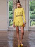 Women's Luxury Diamond Beading Mini Skirt Suits, High Street, French Fashion, Hot Sweet, 2 Piece Suits