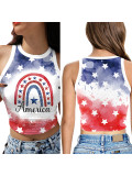 Women's Tanks 4th of July Women Tank Tops Stars Stripe Letter Print Crew Neck Sleeveless Vests Independence Day Summer Crop Tops
