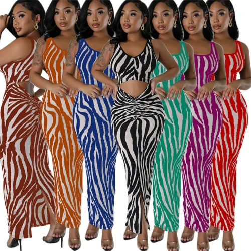 Sexy Zebra Stripes Bodycon Maxi Dress Women Party Club Elegant Cut Out Ruched Tank Sleeveless Summer Dresses Sun Dress Holiday