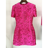Rose Hot Pink Jacket Dress Beading Jacquard Sequins New Designer Fashion Handmade Beaded Short Sleeve Mini Dress Coat Blazer