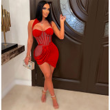 Chest Pads Bodycon Party Dress Women Sheer Mesh Sleeveless Split Dresses Sexy Club Birthday Bandage Dresses Backless  Outftis