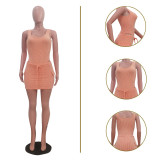 Fitness Women 2 Piece Set Solid Ribbed Sleeveless Skinny Bodysuits Mini Skirts Matching Set 2024 Summer Sexy Club Party Outfits