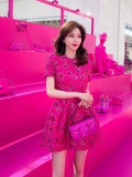 Rose Hot Pink Jacket Dress Beading Jacquard Sequins New Designer Fashion Handmade Beaded Short Sleeve Mini Dress Coat Blazer