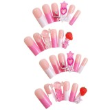 24Pcs Y2K Press on Nails Spicy Girls Long Handmade Wearing Fake Nail Patchs with Pink Crystal Charms Stars Manicure Art