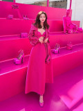 Rose Hot Pink Jacket Dress Beading Jacquard Sequins New Designer Fashion Handmade Beaded Short Sleeve Mini Dress Coat Blazer