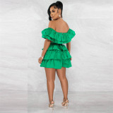 Ruffles Two Piece Set for Women Short Sets Summer Slash Neck Off Shoulder Crop Top and Shorts Holiday Party Sexy Club Outfits