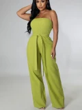 Sexy Off Shoulder Tube Strapless Jumpsuit Overalls for Women Sleeveless Elastic Straight Loose Wide Leg Romper One Piece Holiday