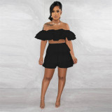 Ruffles Two Piece Set for Women Short Sets Summer Slash Neck Off Shoulder Crop Top and Shorts Holiday Party Sexy Club Outfits