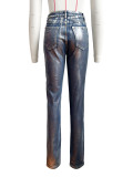 Glossy Women Denim Pants High Waist Zipper Fly Jeans Summer New Fashion Capris Streetwear Sexy Night Club Party Trousers