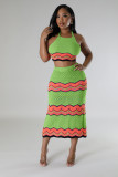 Knitted Women 2 Piece Sets Striped Halter Sleeveless Crop Top Bodycon Midi Skirts Matching Set 2024 Summer New Beach Cover Ups