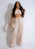 Elegant Two Piece Outfits Women Summer Holiday Ruffles Slash Neck Off the Shoulder Crop Top and Wide Leg Pants Matching Sets