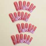 24pcs French Pink Pearl False Nails 3D Bowknot Decor Fake Nail Patch Ballet Coffin Korean Sweet Press on Nails Tips for Girls