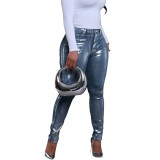 Glossy Women Denim Pants High Waist Zipper Fly Jeans Summer New Fashion Capris Streetwear Sexy Night Club Party Trousers