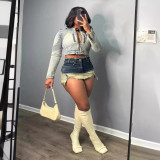 Distressed Denim Shorts Skirts Women High Waist Zipper Fly Skirts 2024 Summer New Popular Streetwear Sexy Club Party Vestidos