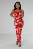 Sexy Zebra Stripes Bodycon Maxi Dress Women Party Club Elegant Cut Out Ruched Tank Sleeveless Summer Dresses Sun Dress Holiday