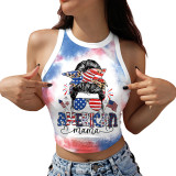 Women's Tanks 4th of July Women Tank Tops Stars Stripe Letter Print Crew Neck Sleeveless Vests Independence Day Summer Crop Tops
