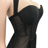 Chest Pads Bodycon Party Dress Women Sheer Mesh Sleeveless Split Dresses Sexy Club Birthday Bandage Dresses Backless  Outftis