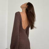 Knitted Elegant Women Long Maxi Dress Solid Long Sleeve Cover Ups Summer Holiday Beach Outfits Sexy Hollow Out Vestidos