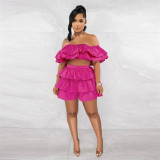 Ruffles Two Piece Set for Women Short Sets Summer Slash Neck Off Shoulder Crop Top and Shorts Holiday Party Sexy Club Outfits
