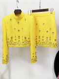 Women's Luxury Diamond Beading Mini Skirt Suits, High Street, French Fashion, Hot Sweet, 2 Piece Suits