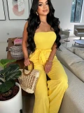 Sexy Off Shoulder Tube Strapless Jumpsuit Overalls for Women Sleeveless Elastic Straight Loose Wide Leg Romper One Piece Holiday