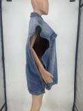 Denim Women Baggy Coat Solid Sleeveless Lapel Neck Button Up Long Jackets New Fashion Streetwear Sexy Club Party Outerwear